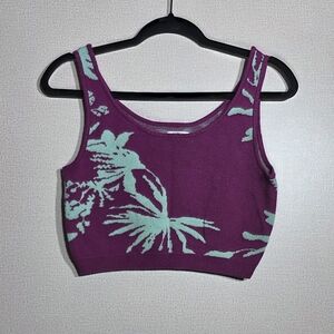 Floral Patterned Purple and Green Women's Top